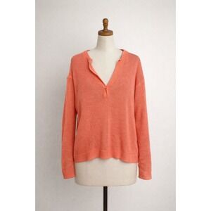 J Crew Sweater Womens XS Pink Orange Open Knit Cottage Coastal Beachy 100% Linen